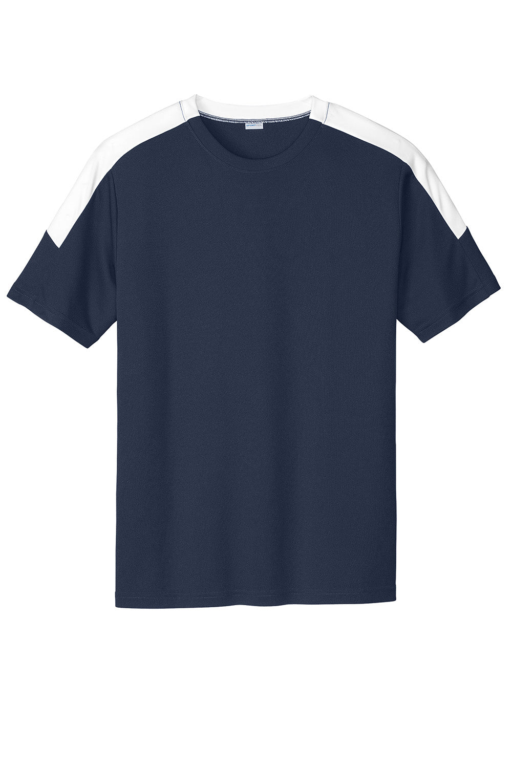 Sport-Tek ST100 Mens Competitor United Short Sleeve Crewneck T-Shirt True Navy Blue/White Flat Front