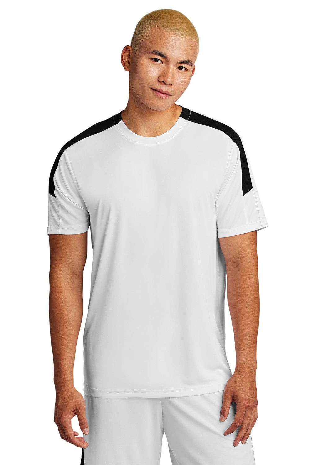 Sport-Tek ST100 Mens Competitor United Short Sleeve Crewneck T-Shirt White/Black Model Front