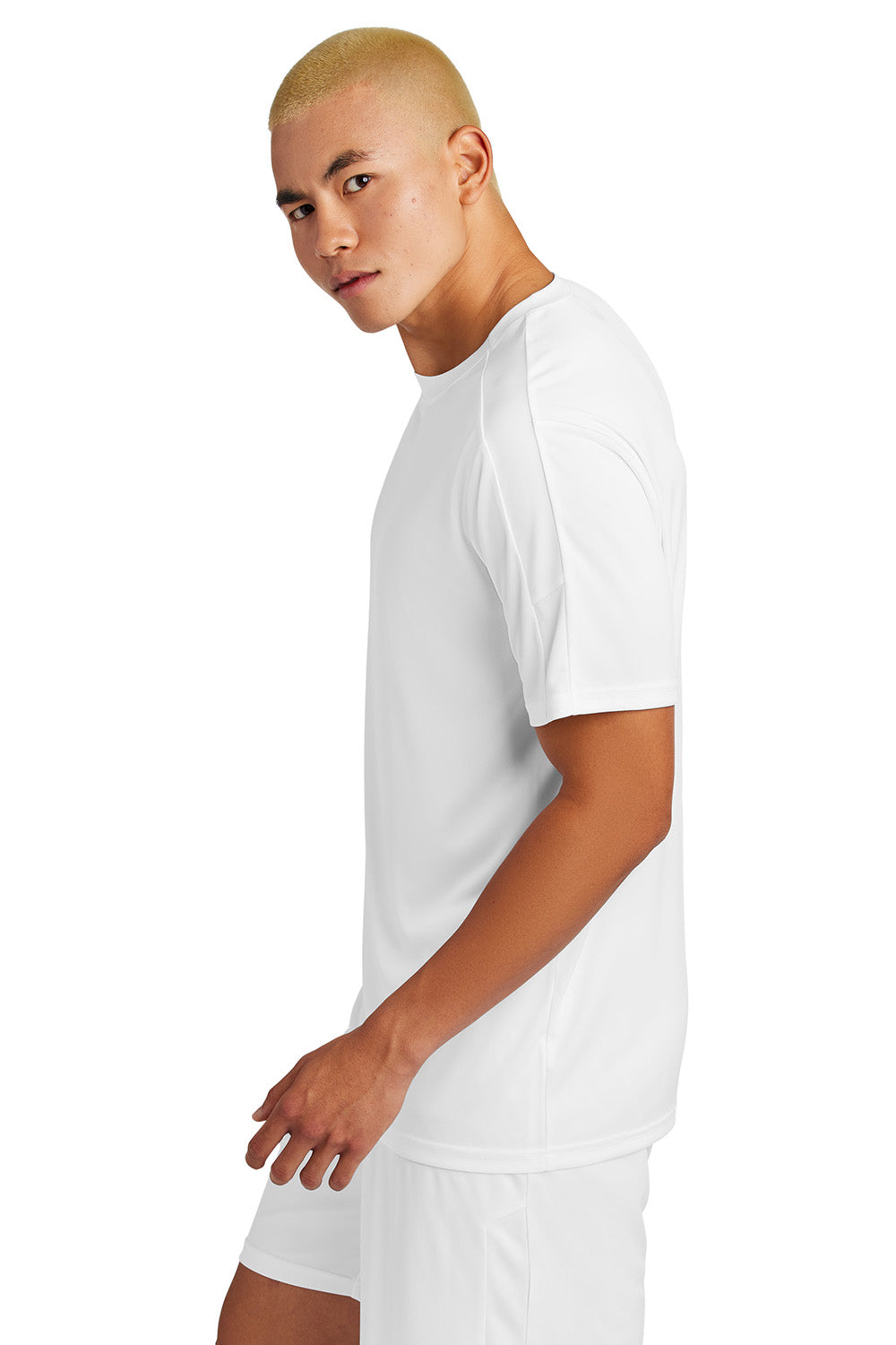 Sport-Tek ST100 Mens Competitor United Short Sleeve Crewneck T-Shirt White Model Side