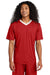 Sport-Tek ST101 Mens Competitor United Short Sleeve V-Neck T-Shirt Deep Red/White Model Front