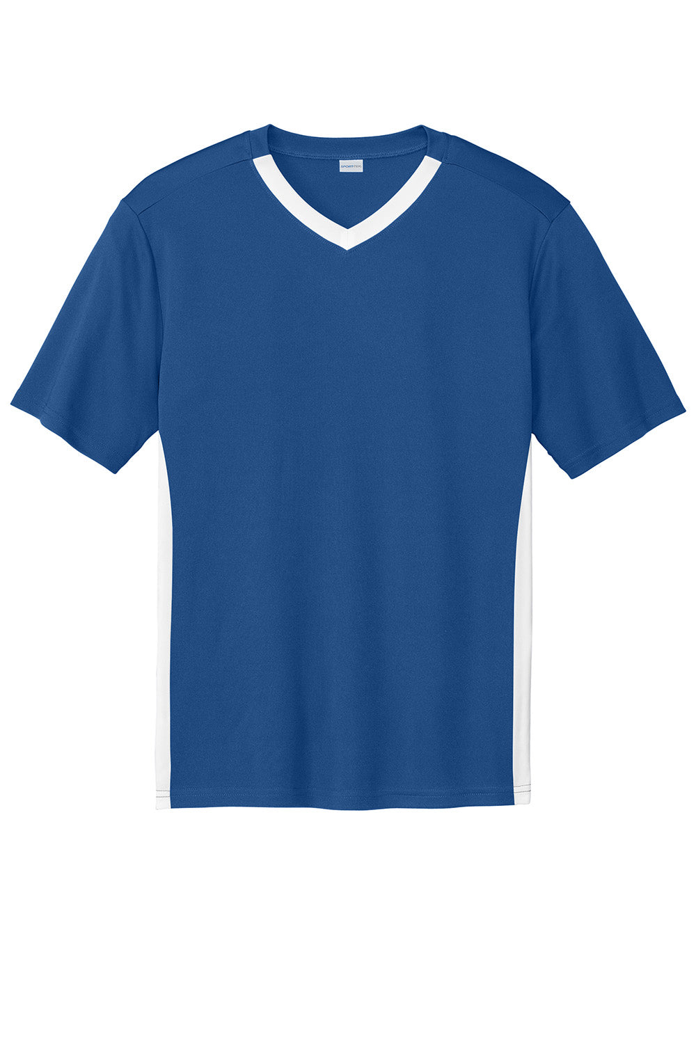 Sport-Tek ST101 Mens Competitor United Short Sleeve V-Neck T-Shirt Royal Blue/White Flat Front