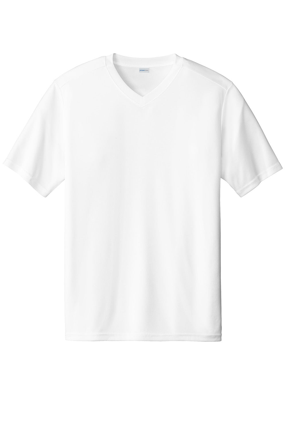 Sport-Tek ST101 Mens Competitor United Short Sleeve V-Neck T-Shirt White Flat Front