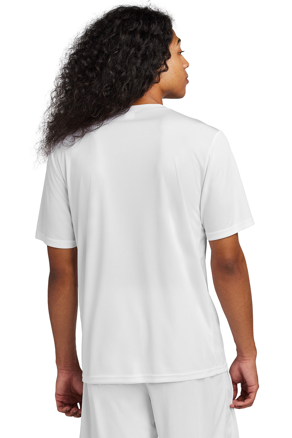 Sport-Tek ST101 Mens Competitor United Short Sleeve V-Neck T-Shirt White Model Back