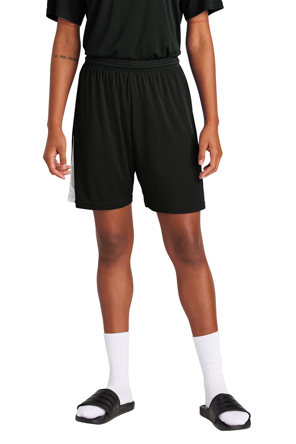 Sport-Tek ST103 Mens Competitor United Athletic Shorts Black/White Model Front