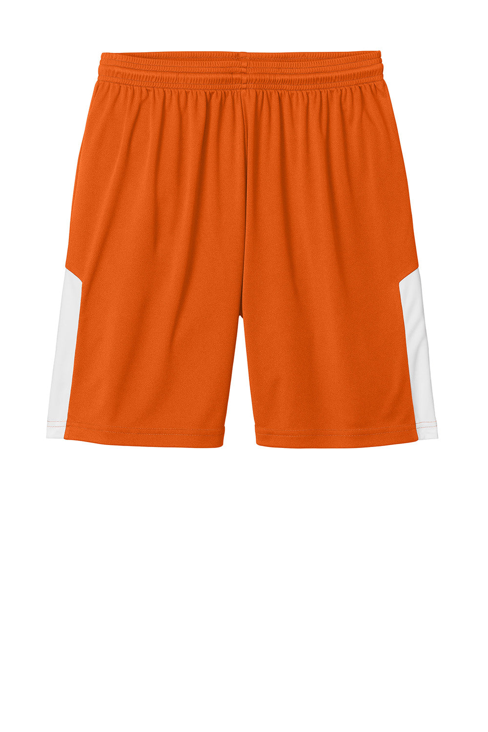 Sport-Tek ST103 Mens Competitor United Athletic Shorts Deep Orange/White Flat Front