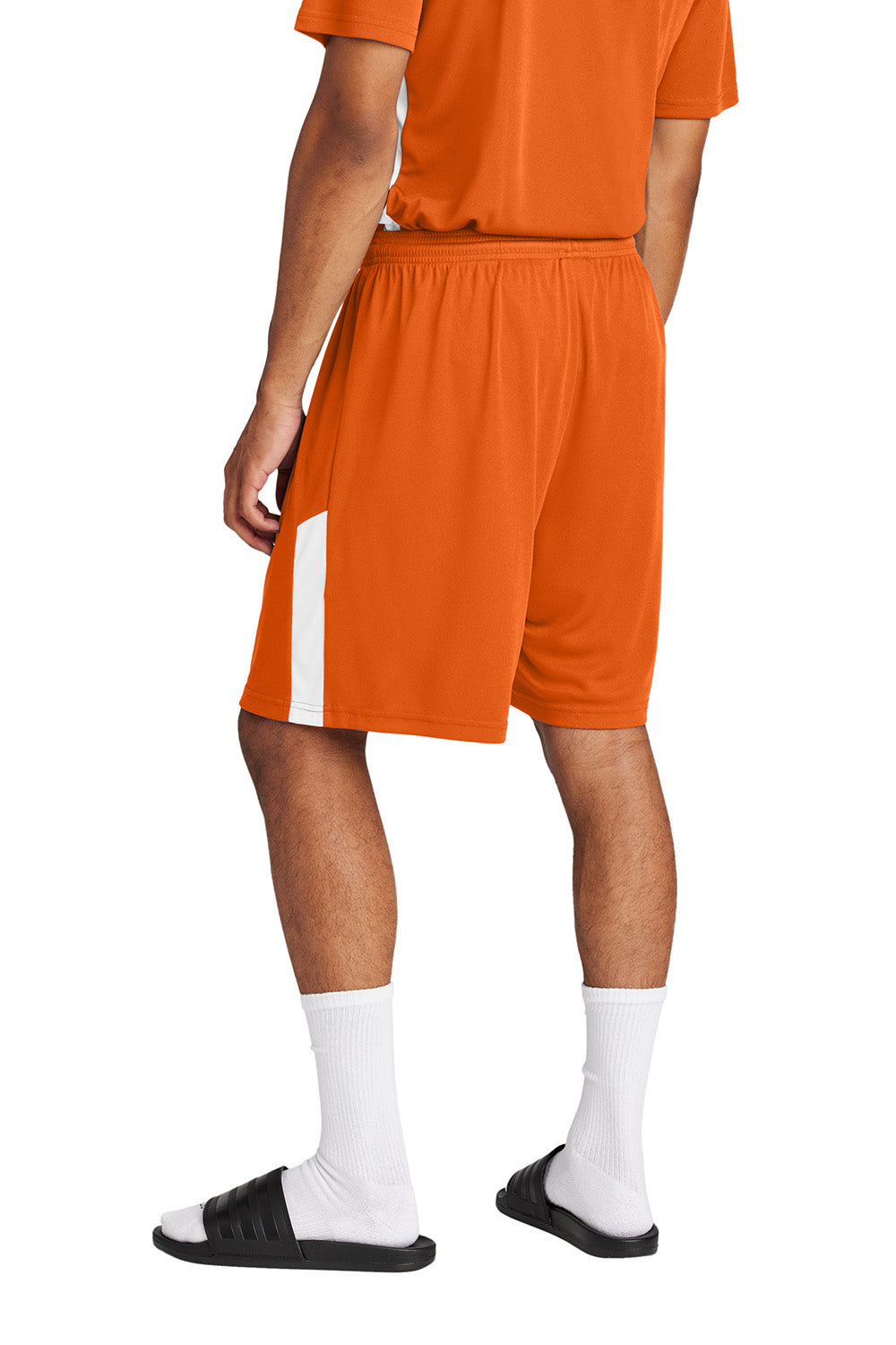 Sport-Tek ST103 Mens Competitor United Athletic Shorts Deep Orange/White Model Back