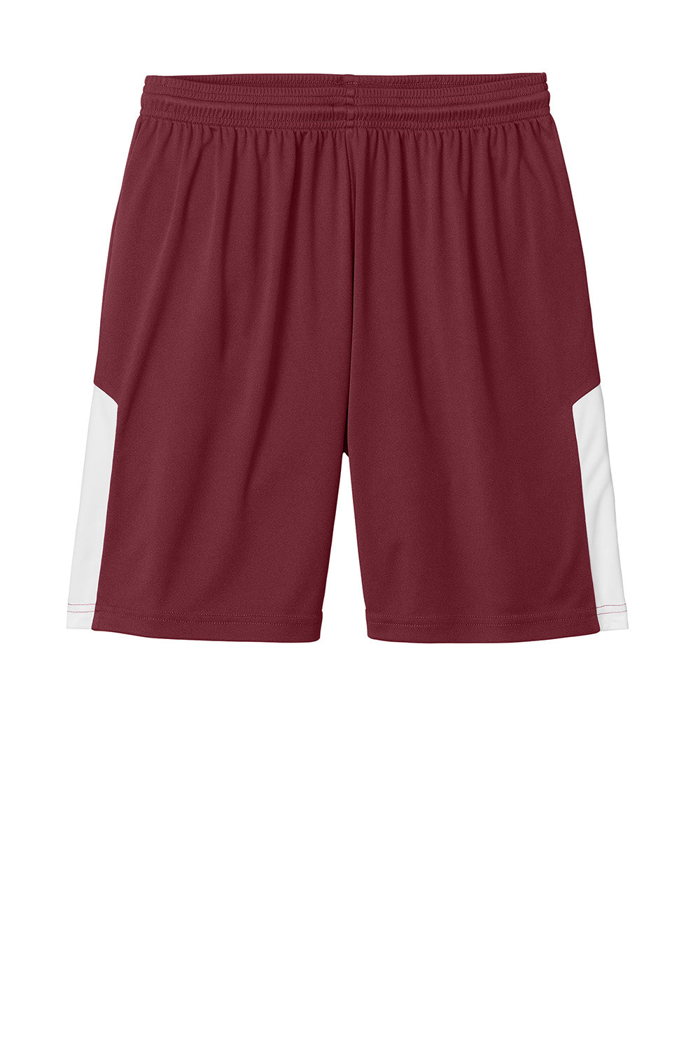 Sport-Tek ST103 Mens Competitor United Athletic Shorts Maroon/White Flat Front