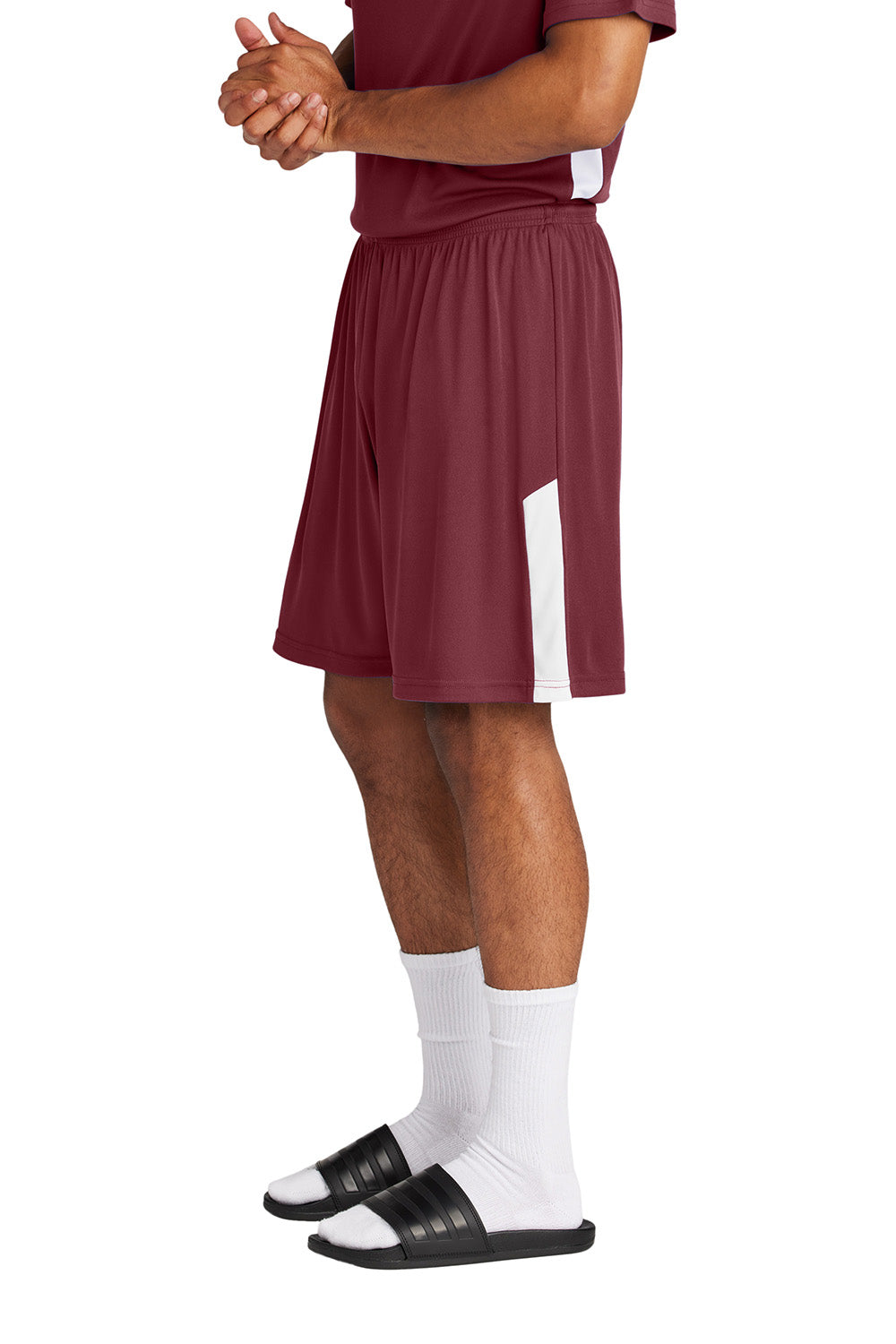 Sport-Tek ST103 Mens Competitor United Athletic Shorts Maroon/White Model Side