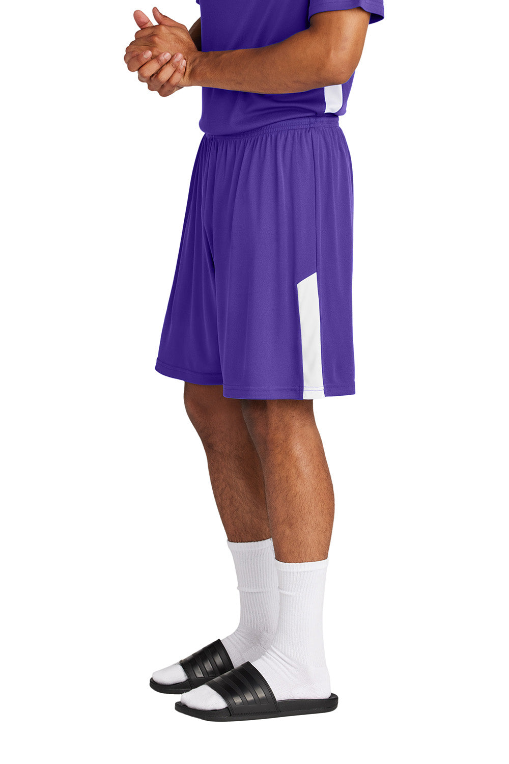 Sport-Tek ST103 Mens Competitor United Athletic Shorts Purple/White Model Side