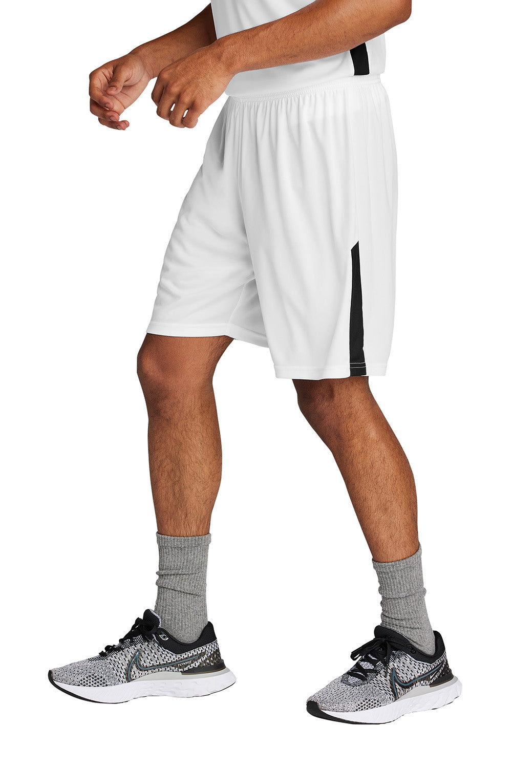 Sport-Tek ST103 Mens Competitor United Athletic Shorts White/Black Model Side