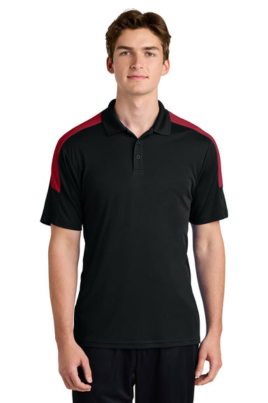 Sport-Tek ST104 Mens Competitor United Short Sleeve Polo Shirt Black/Deep Red Model Front