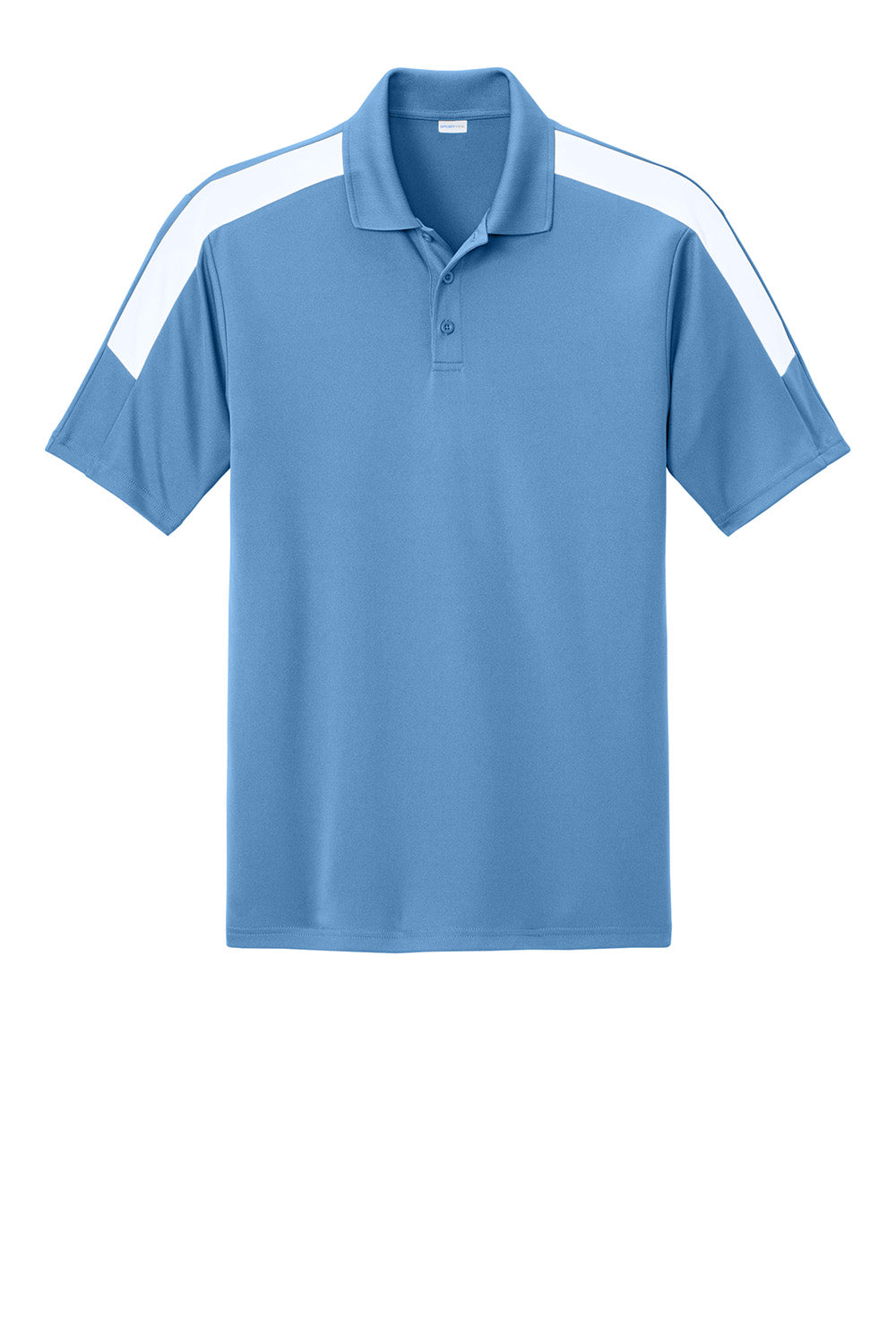 Sport-Tek ST104 Mens Competitor United Short Sleeve Polo Shirt Carolina Blue/White Flat Front