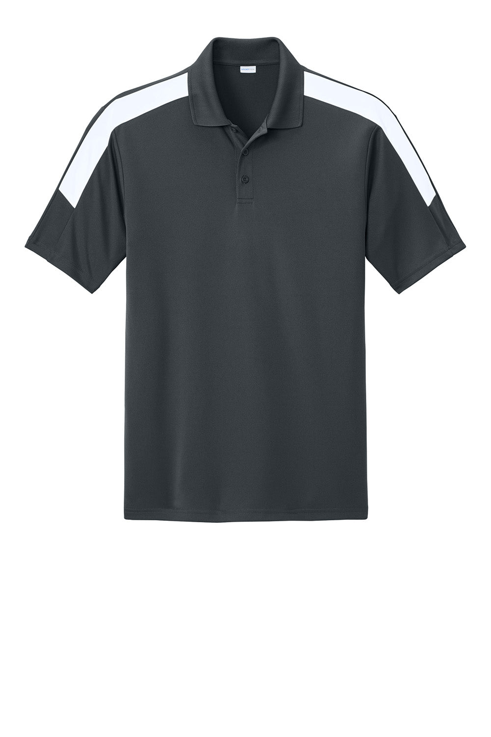 Sport-Tek ST104 Mens Competitor United Short Sleeve Polo Shirt Iron Grey/White Flat Front