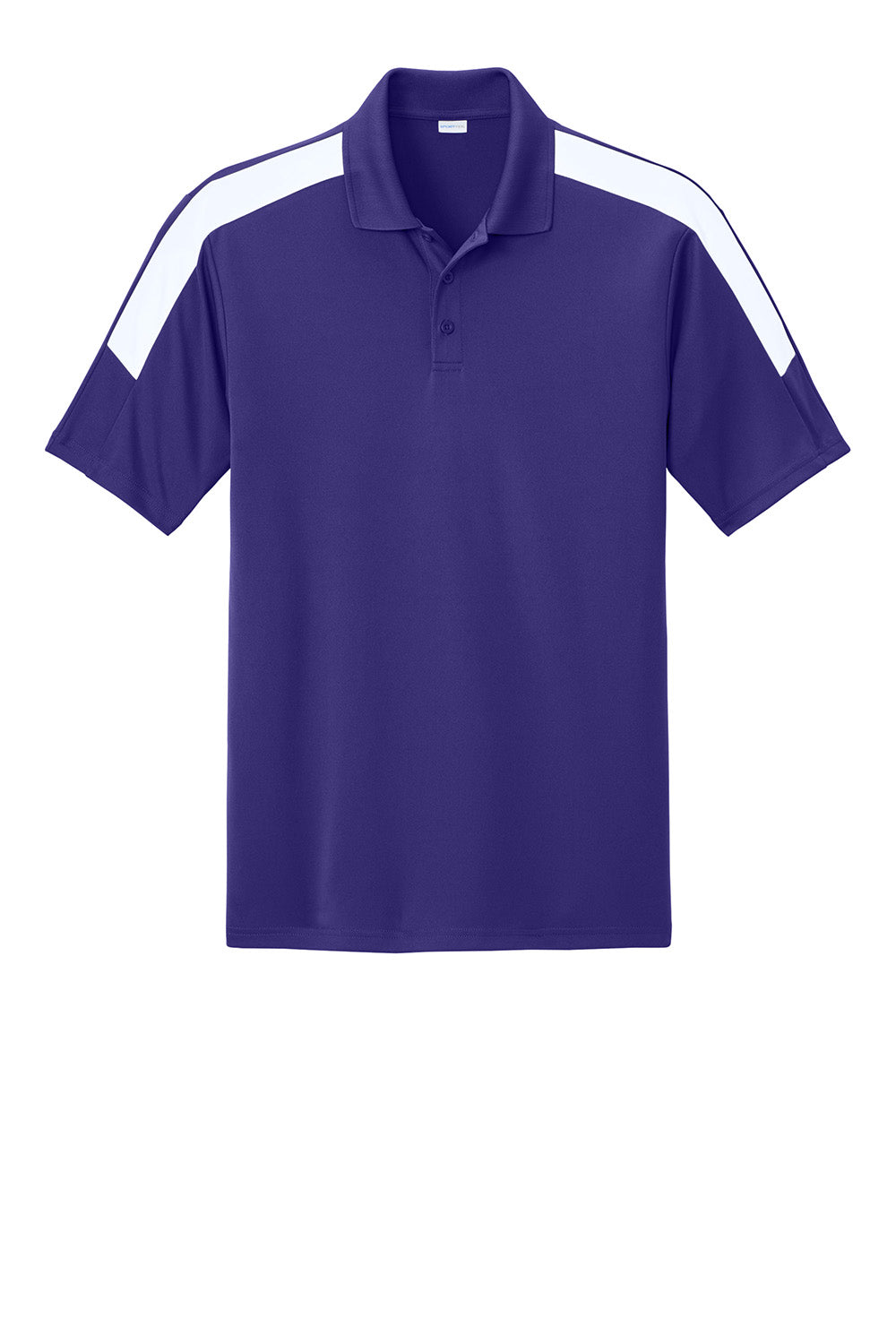 Sport-Tek ST104 Mens Competitor United Short Sleeve Polo Shirt Purple/White Flat Front