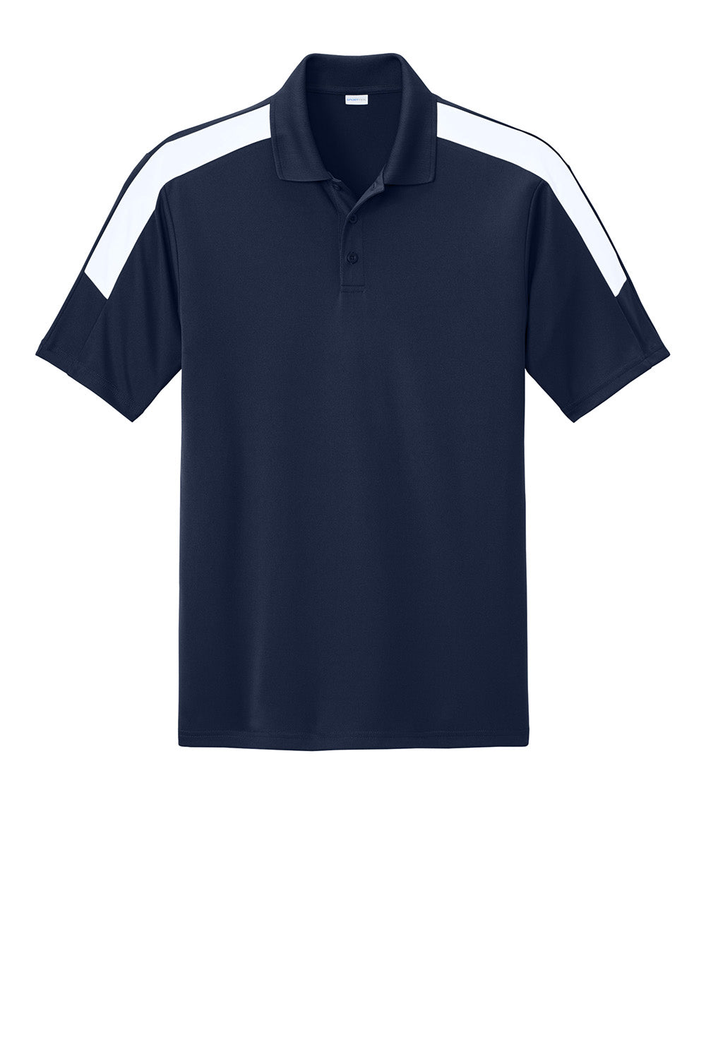 Sport-Tek ST104 Mens Competitor United Short Sleeve Polo Shirt True Navy Blue/White Flat Front