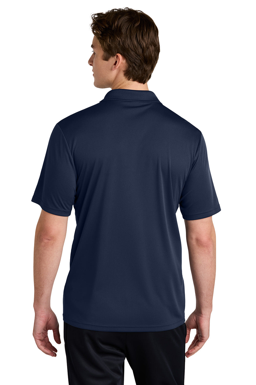 Sport-Tek ST104 Mens Competitor United Short Sleeve Polo Shirt True Navy Blue/White Model Back