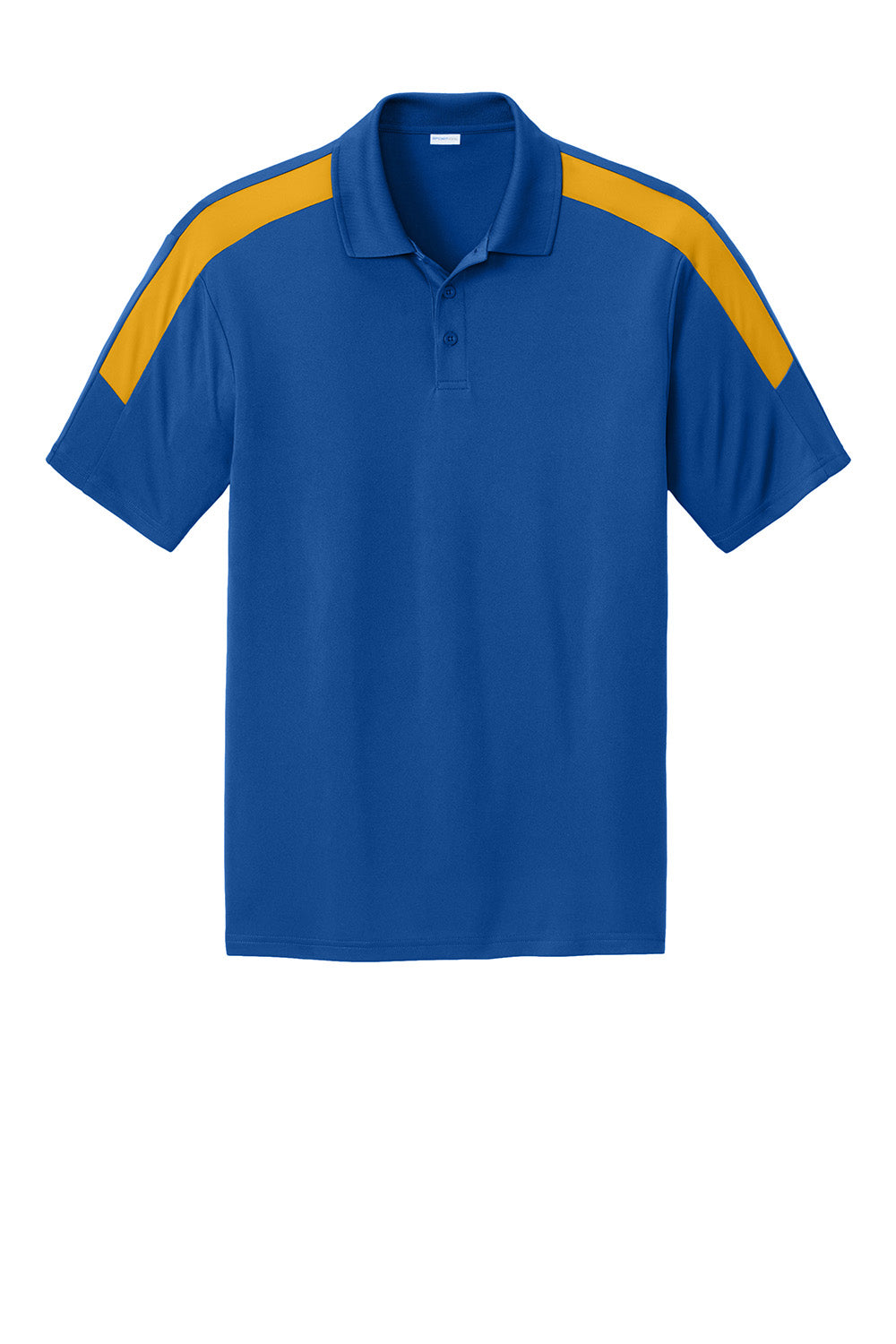 Sport-Tek ST104 Mens Competitor United Short Sleeve Polo Shirt True Royal Blue/Gold Flat Front