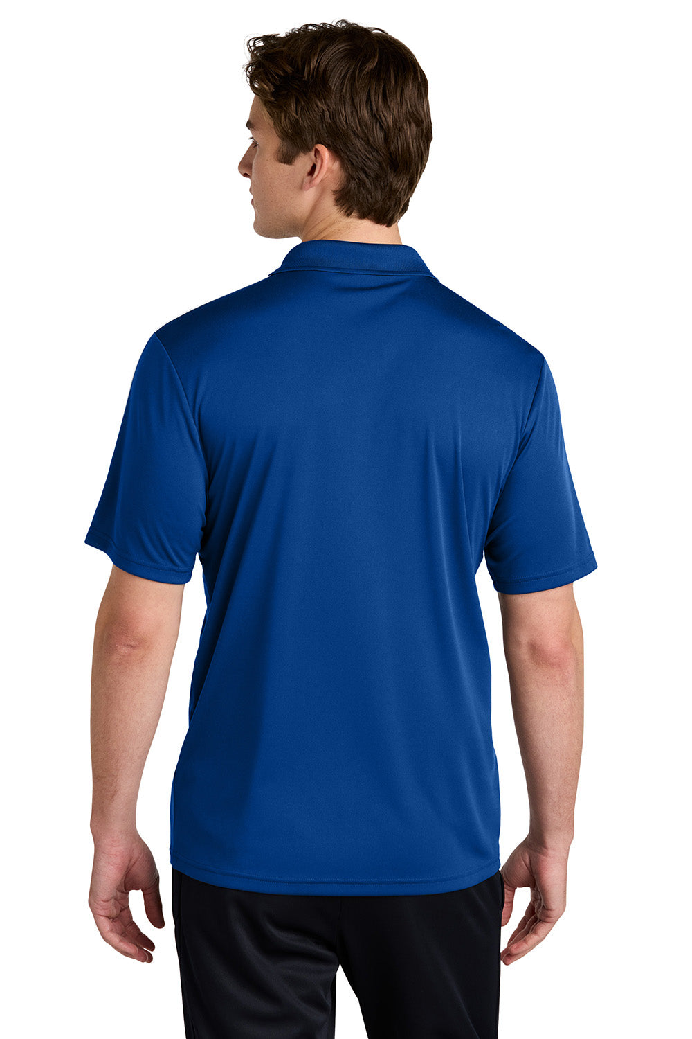 Sport-Tek ST104 Mens Competitor United Short Sleeve Polo Shirt True Royal Blue/White Model Back