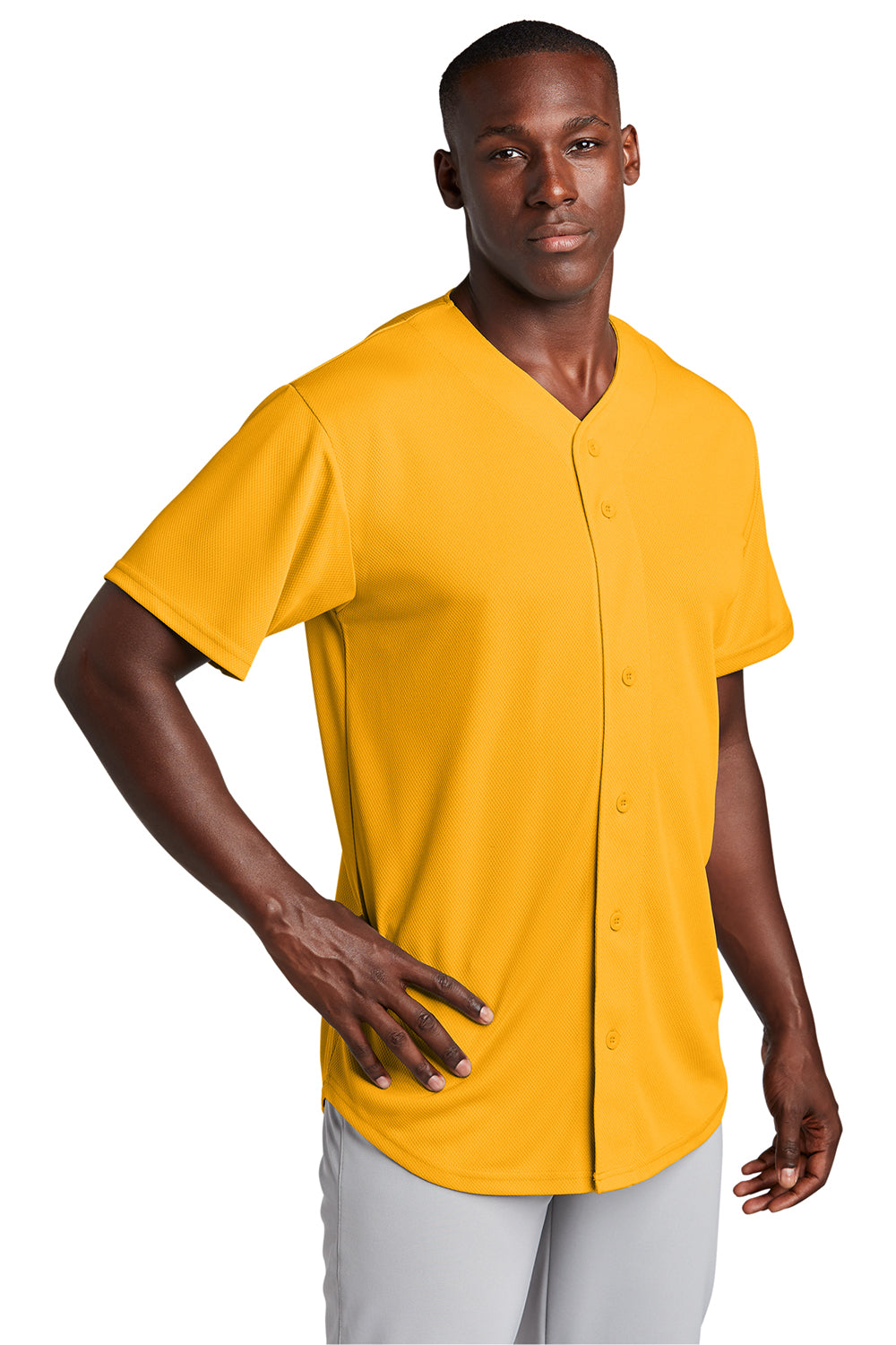 Sport-Tek ST220 Mens Tough Mesh Moisture Wicking Short Sleeve Jersey Gold Model 3q