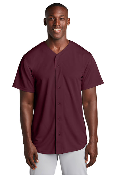 Sport-Tek ST220 Mens Tough Mesh Moisture Wicking Short Sleeve Jersey Maroon Model Front