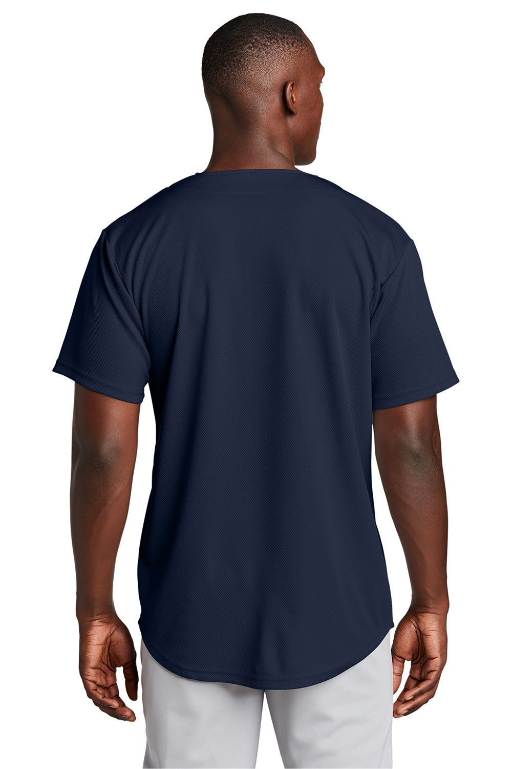 Sport-Tek ST220 Mens Tough Mesh Moisture Wicking Short Sleeve Jersey True Navy Blue Model Back