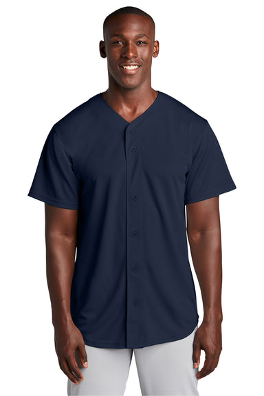 Sport-Tek ST220 Mens Tough Mesh Moisture Wicking Short Sleeve Jersey True Navy Blue Model Front