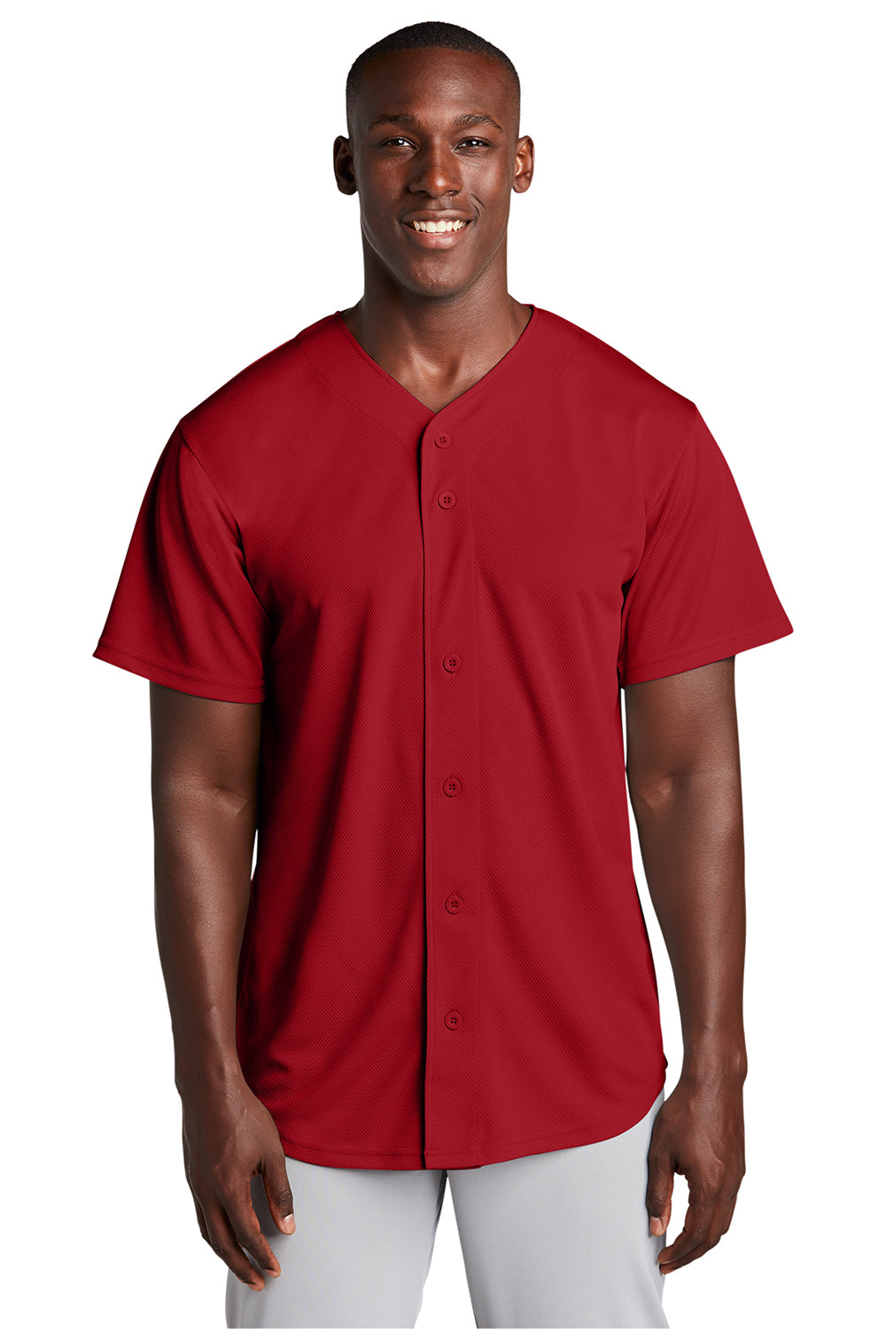 Sport-Tek ST220 Mens Tough Mesh Moisture Wicking Short Sleeve Jersey True Red Model Front