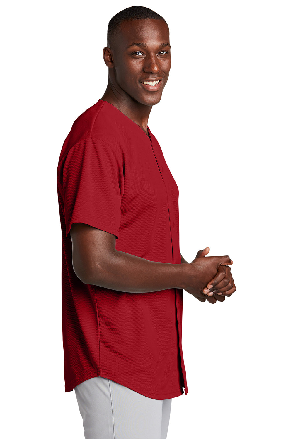 Sport-Tek ST220 Mens Tough Mesh Moisture Wicking Short Sleeve Jersey True Red Model Side