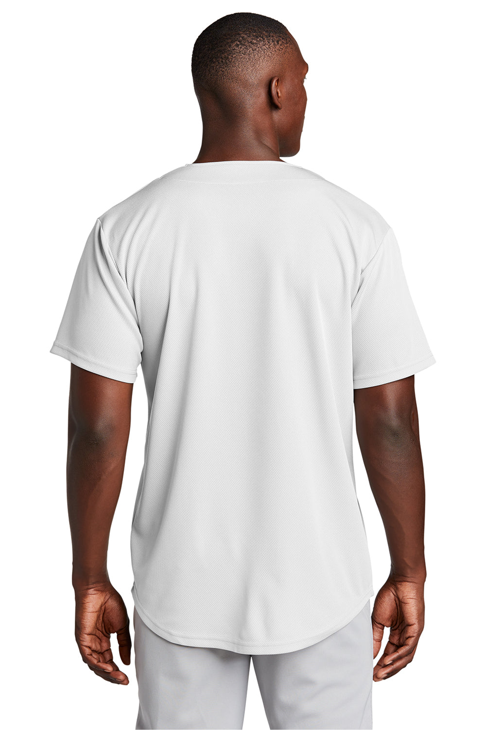 Sport-Tek ST220 Mens Tough Mesh Moisture Wicking Short Sleeve Jersey White Model Back