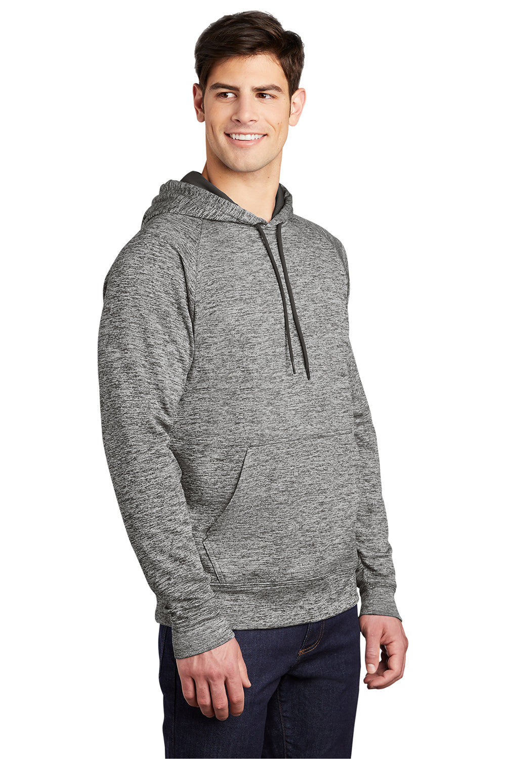 Sport-Tek ST225 Mens Electric Heather Moisture Wicking Fleece Hooded Sweatshirt Hoodie Black Electric Model 3q