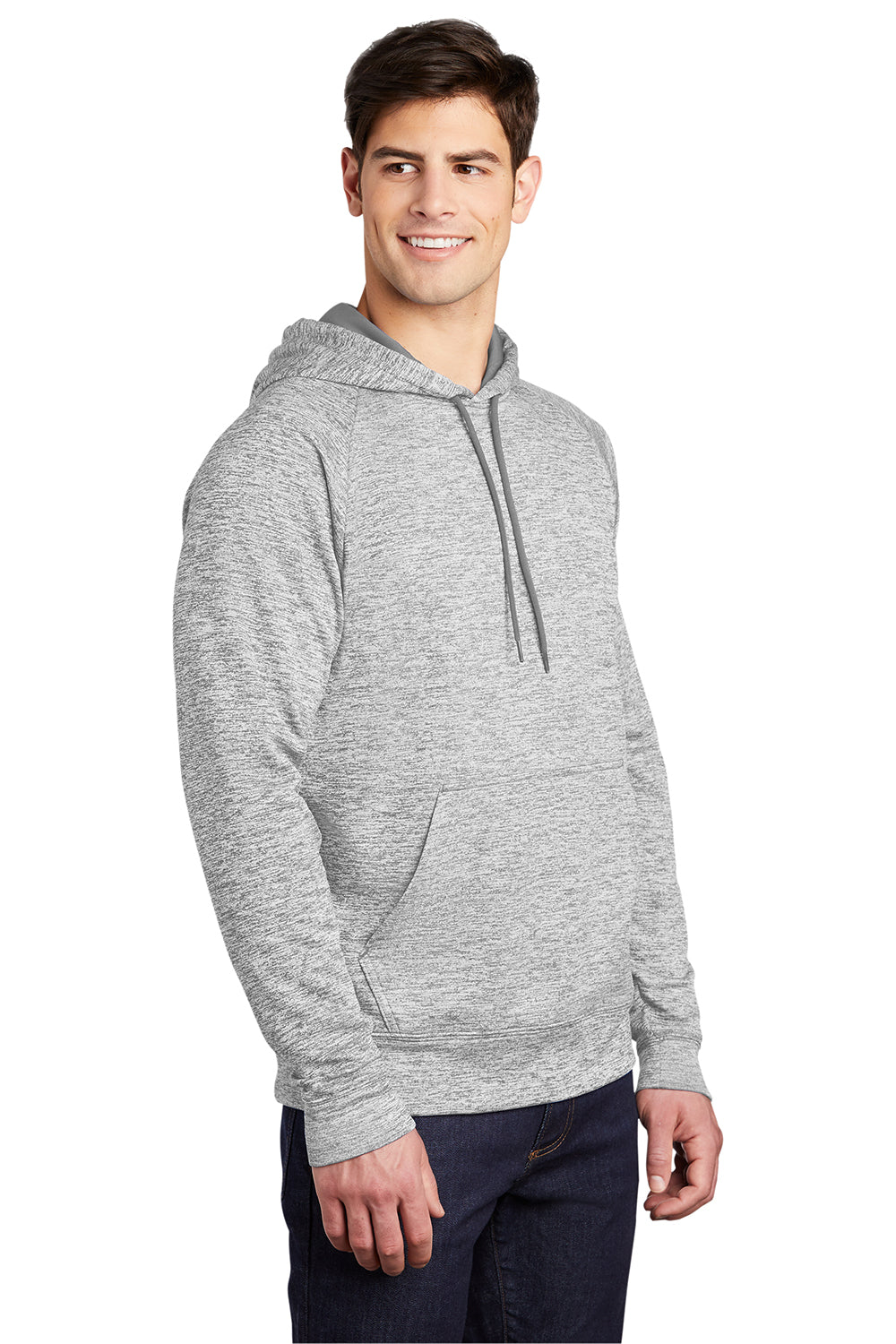 Sport-Tek ST225 Mens Electric Heather Moisture Wicking Fleece Hooded Sweatshirt Hoodie Silver Grey Electric Model 3q