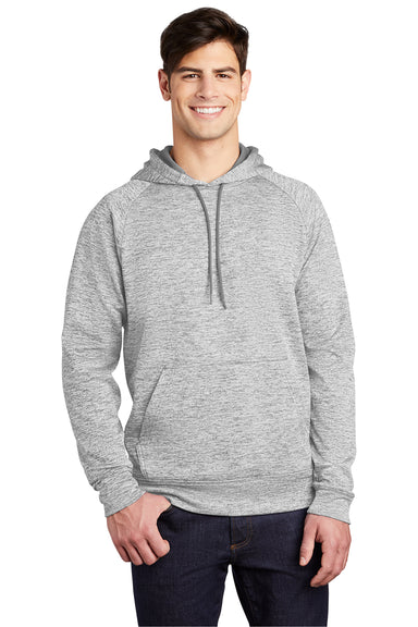 Sport-Tek ST225 Mens Electric Heather Moisture Wicking Fleece Hooded Sweatshirt Hoodie Silver Grey Electric Model Front