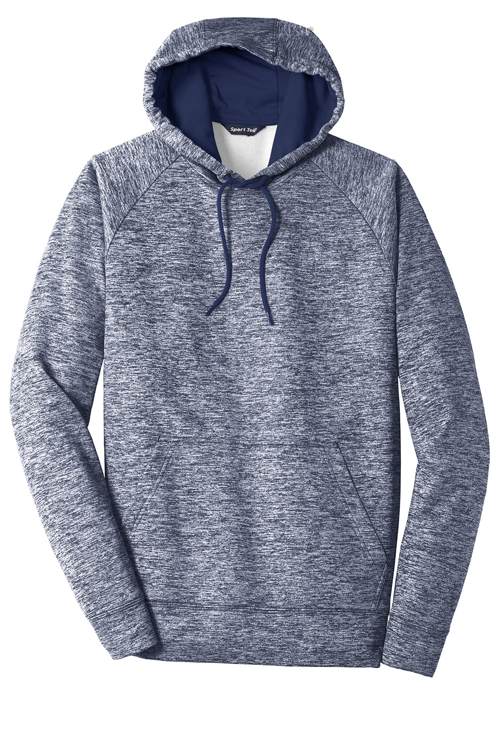 Sport-Tek ST225 Mens Electric Heather Moisture Wicking Fleece Hooded Sweatshirt Hoodie True Navy Blue Electric Flat Front