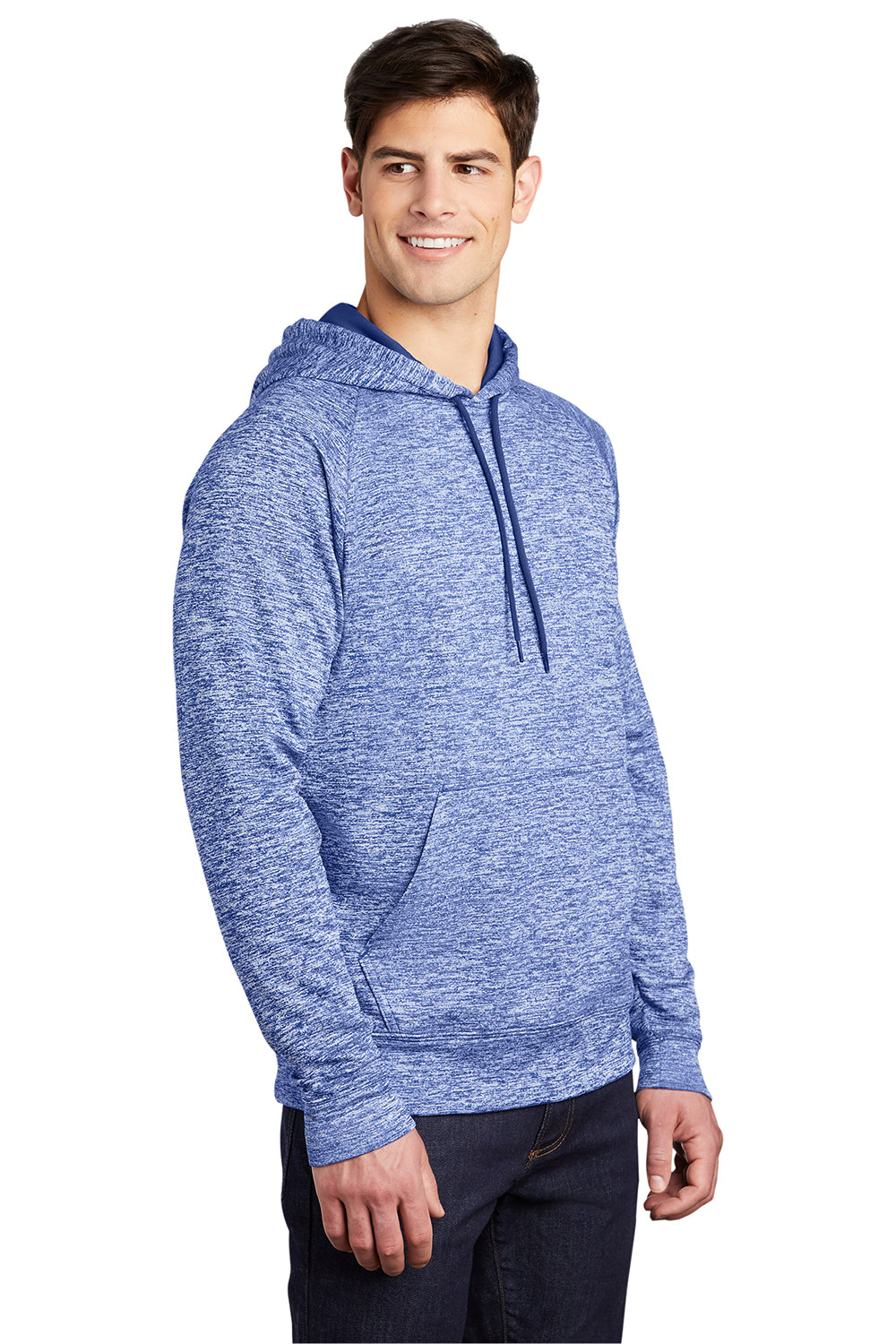 Sport-Tek ST225 Mens Electric Heather Moisture Wicking Fleece Hooded Sweatshirt Hoodie True Royal Blue Electric Model 3q