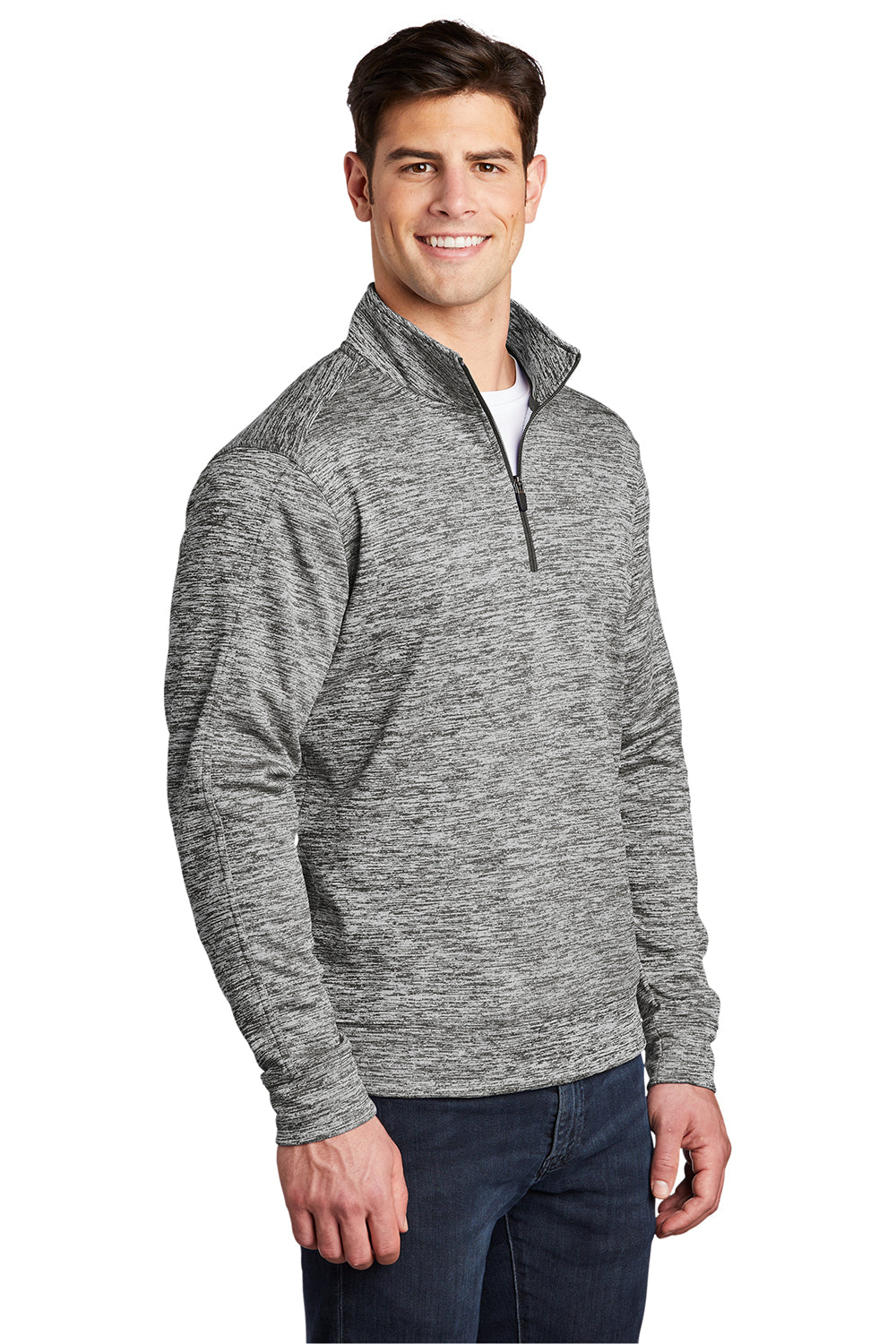 Sport-Tek ST226 Mens Electric Heather Moisture Wicking Fleece 1/4 Zip Sweatshirt Black Electric Model 3q