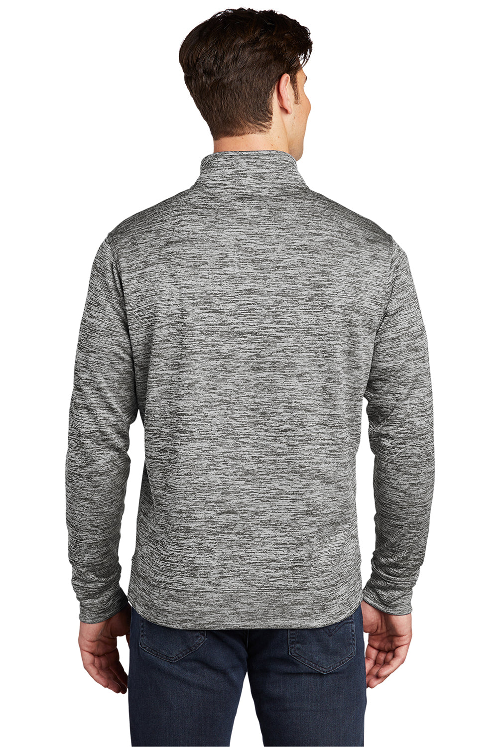 Sport-Tek ST226 Mens Electric Heather Moisture Wicking Fleece 1/4 Zip Sweatshirt Black Electric Model Back