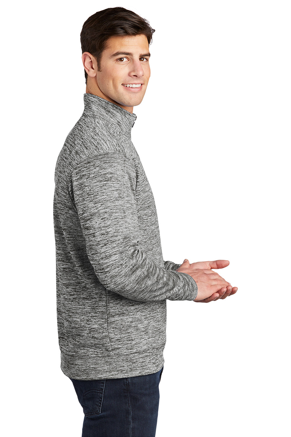 Sport-Tek ST226 Mens Electric Heather Moisture Wicking Fleece 1/4 Zip Sweatshirt Black Electric Model Side