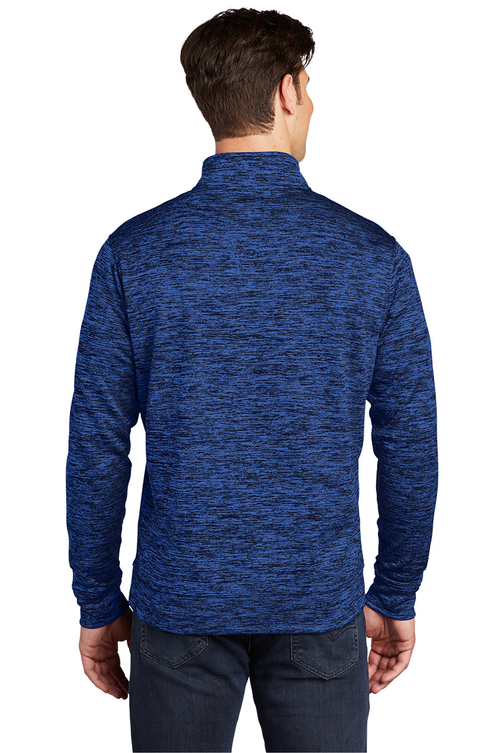 Sport-Tek ST226 Mens Electric Heather Moisture Wicking Fleece 1/4 Zip Sweatshirt Dark Royal Blue Electric Model Back