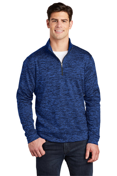 Sport-Tek ST226 Mens Electric Heather Moisture Wicking Fleece 1/4 Zip Sweatshirt Dark Royal Blue Electric Model Front