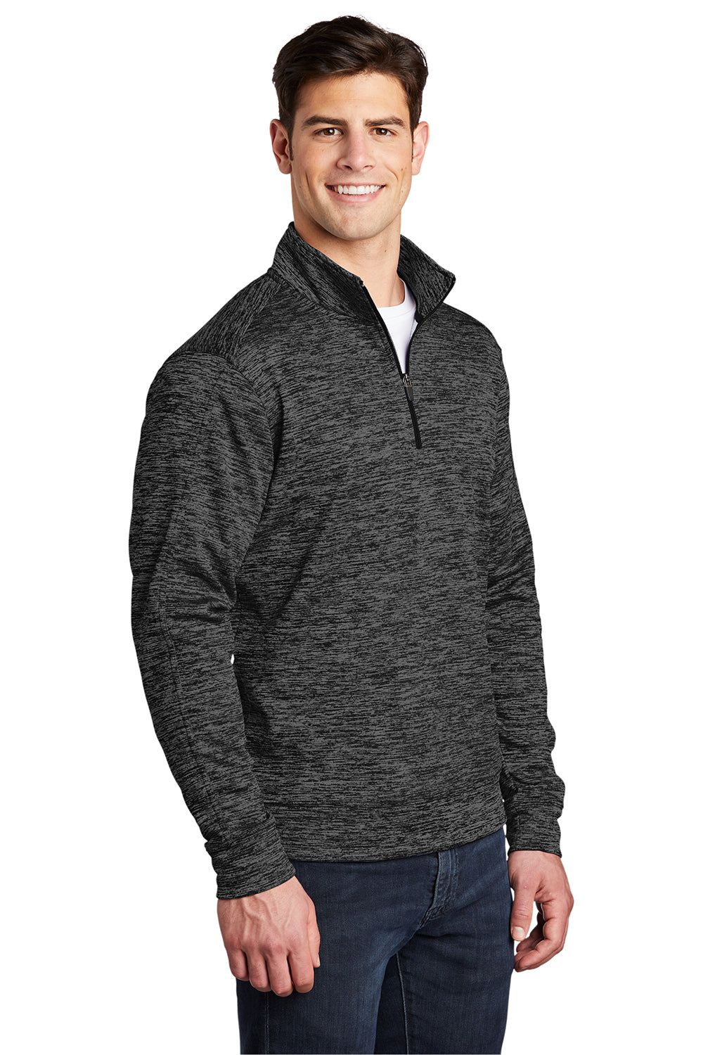 Sport-Tek ST226 Mens Electric Heather Moisture Wicking Fleece 1/4 Zip Sweatshirt Grey Black Electric Model 3q