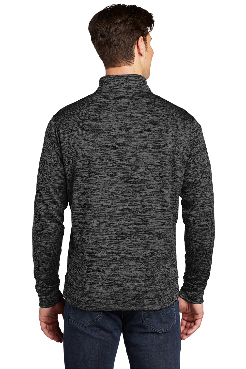 Sport-Tek ST226 Mens Electric Heather Moisture Wicking Fleece 1/4 Zip Sweatshirt Grey Black Electric Model Back