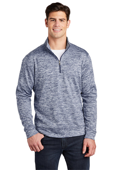 Sport-Tek ST226 Mens Electric Heather Moisture Wicking Fleece 1/4 Zip Sweatshirt True Navy Blue Electric Model Front