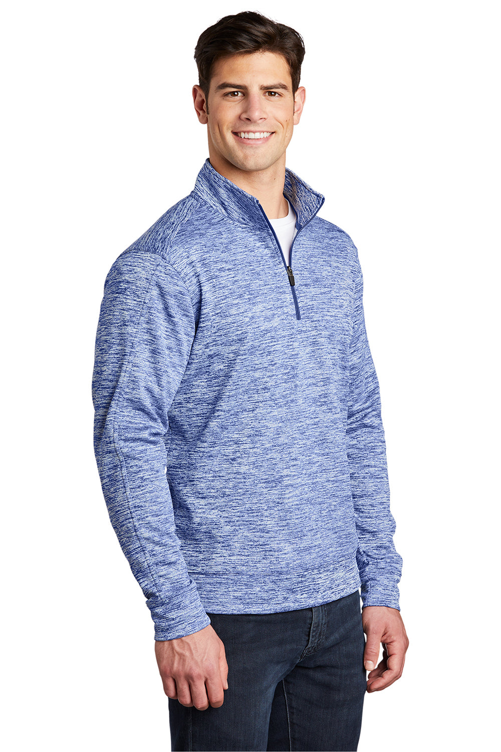 Sport-Tek ST226 Mens Electric Heather Moisture Wicking Fleece 1/4 Zip Sweatshirt True Royal Blue Electric Model 3q