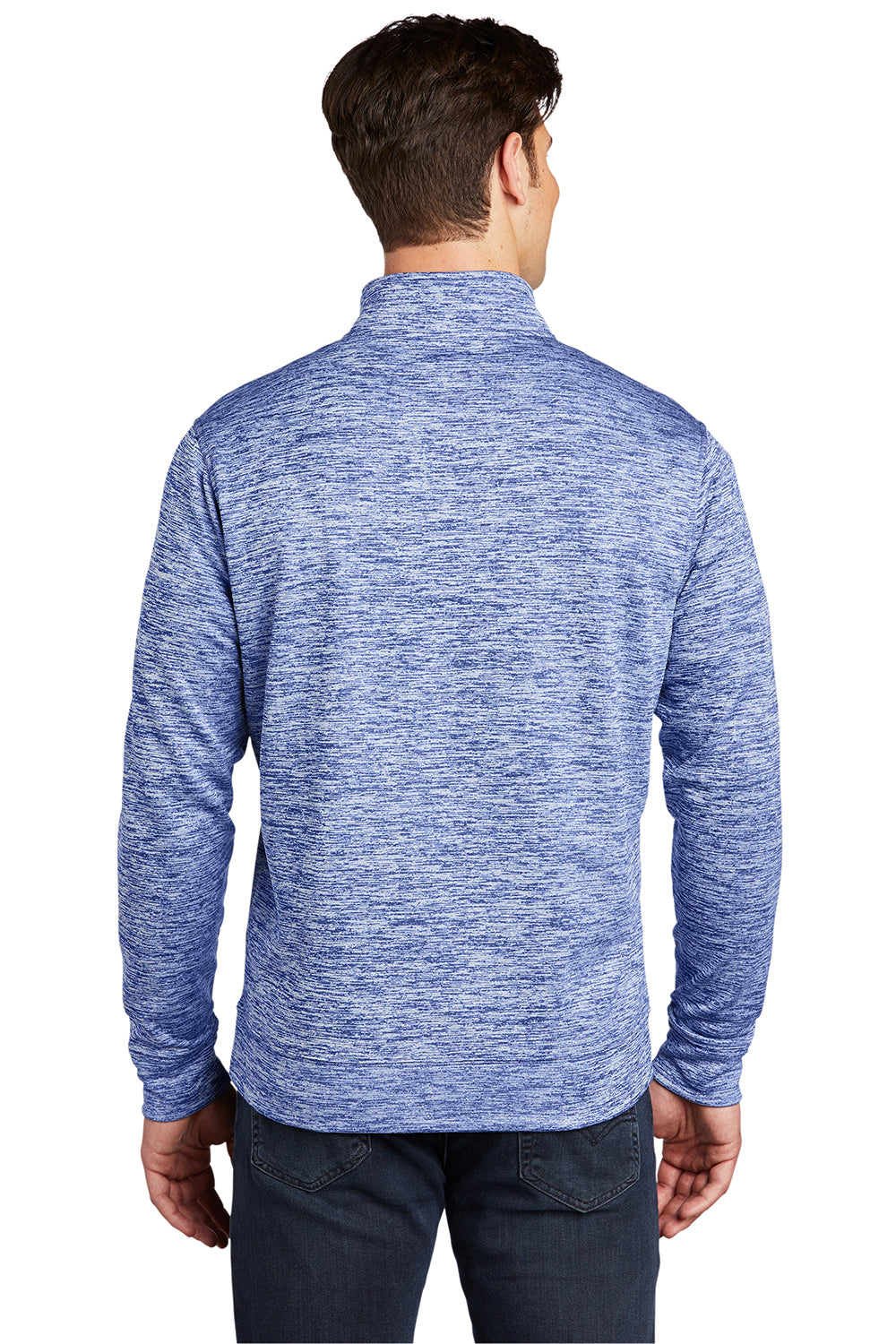 Sport-Tek ST226 Mens Electric Heather Moisture Wicking Fleece 1/4 Zip Sweatshirt True Royal Blue Electric Model Back