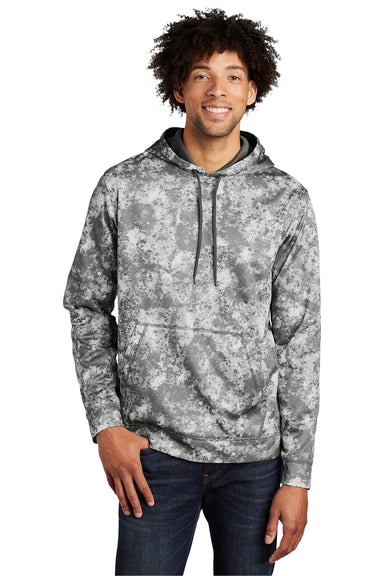 Sport-Tek ST230 Mens Sport-Wick Mineral Freeze Moisture Wicking Fleece Hooded Sweatshirt Hoodie Dark Smoke Grey Model Front