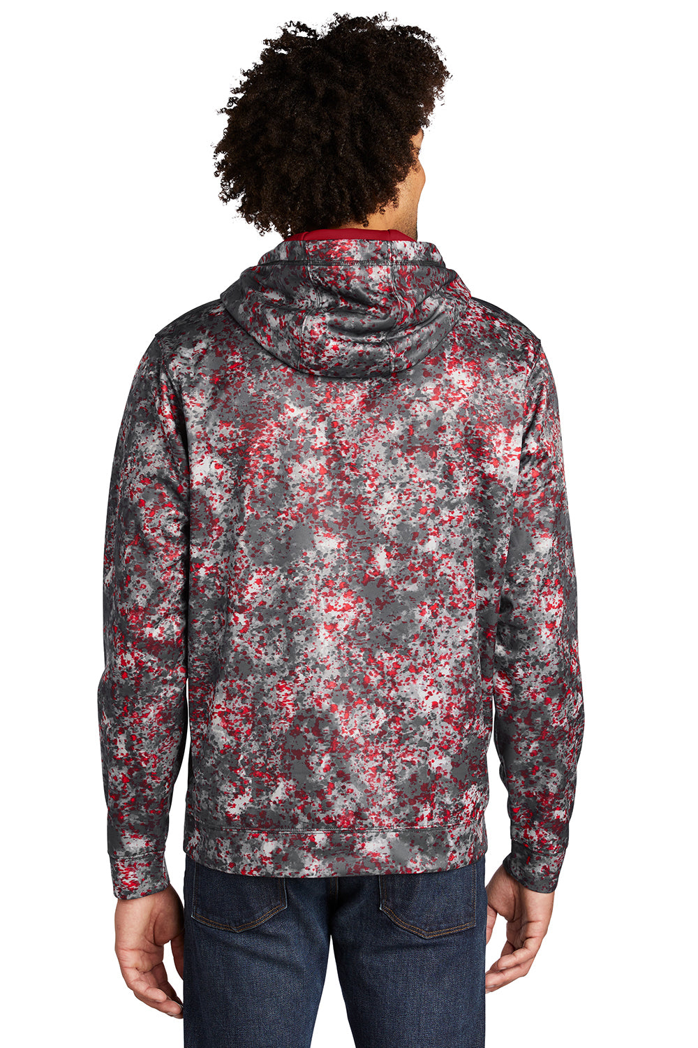 Sport-Tek ST230 Mens Sport-Wick Mineral Freeze Moisture Wicking Fleece Hooded Sweatshirt Hoodie Deep Red Model Back