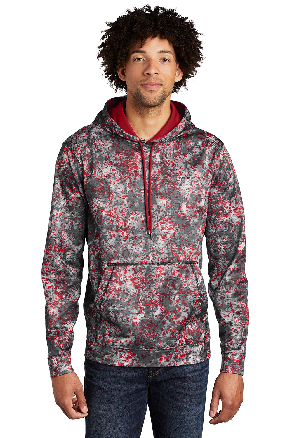 Sport-Tek ST230 Mens Sport-Wick Mineral Freeze Moisture Wicking Fleece Hooded Sweatshirt Hoodie Deep Red Model Front