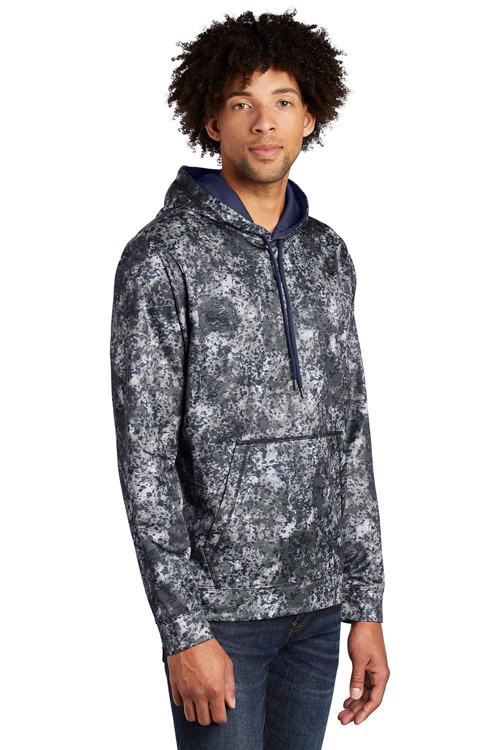 Sport-Tek ST230 Mens Sport-Wick Mineral Freeze Moisture Wicking Fleece Hooded Sweatshirt Hoodie True Navy Blue Model 3q