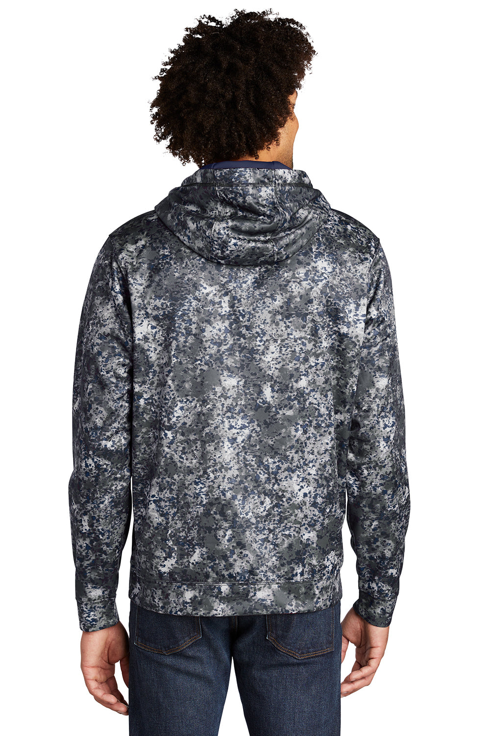 Sport-Tek ST230 Mens Sport-Wick Mineral Freeze Moisture Wicking Fleece Hooded Sweatshirt Hoodie True Navy Blue Model Back