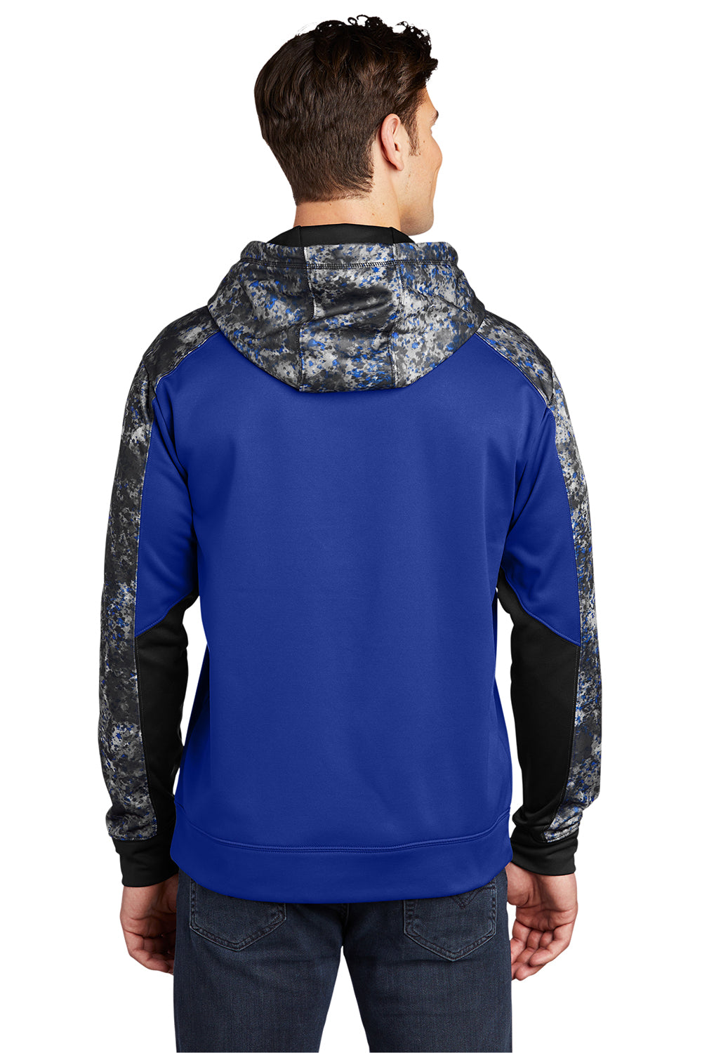 Sport-Tek ST231 Mens Sport-Wick Mineral Freeze Moisture Wicking Fleece Hooded Sweatshirt Hoodie True Royal Blue Model Back